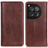 Case for OnePlus 12 5G, Wallet Litchi Leather, brown