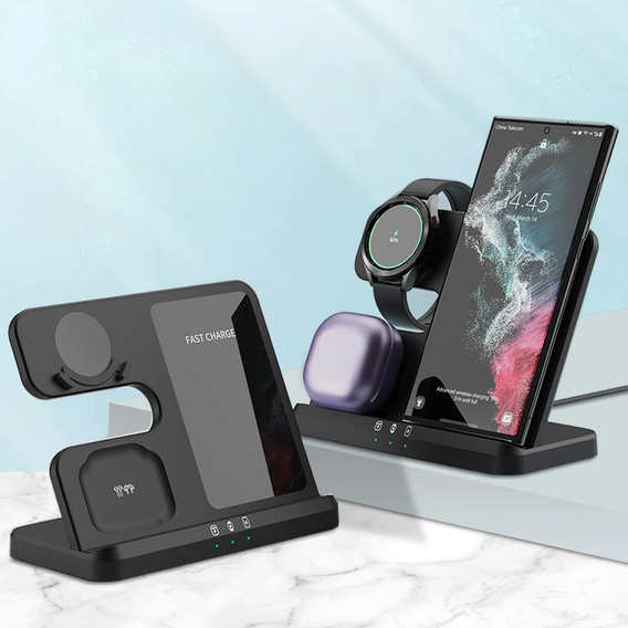 3-in-1 Wireless Induction Charger QI Fast Charger for Samsung S25 S24 S23 Galaxy Watch Buds Station Black