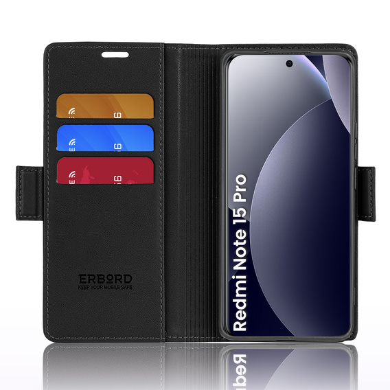 ERBORD Glossy Litchi flip case for Xiaomi Redmi Note 15 Pro 5G
