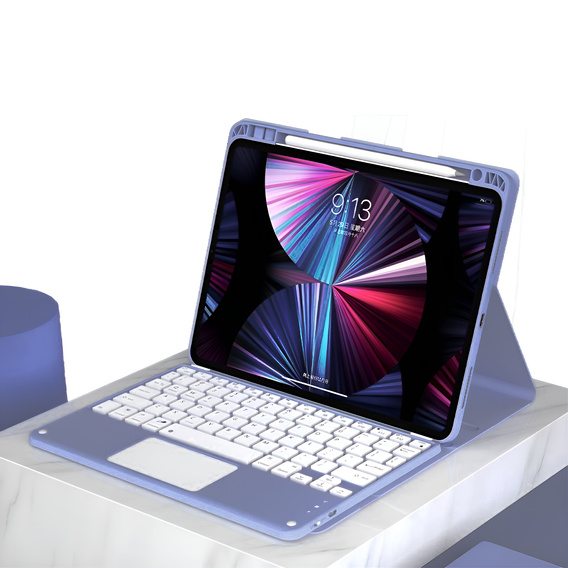 Case + keyboard iPad 10.2 2021 / 2020 / 2019 / Air 10.5 2019, Leather Pen Slot TouchPad, purple