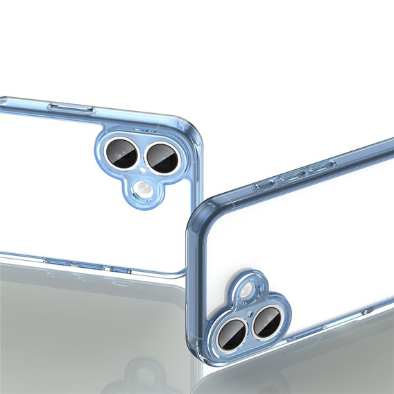 Case for iPhone 17, with camera cover, transparent with blue sides