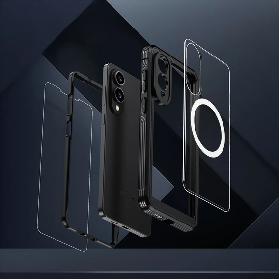 Case for Samsung Galaxy S25 Edge, Shockproof, with glass, for MagSafe, black