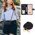 Flip case for iPhone 16 Plus, Rhombus Crossbody Leather, black