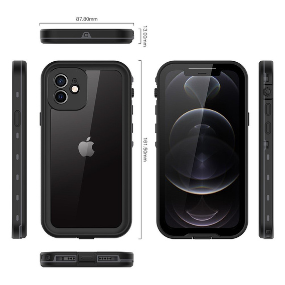IP68 Waterproof Case for iPhone 12, Redpepper, black