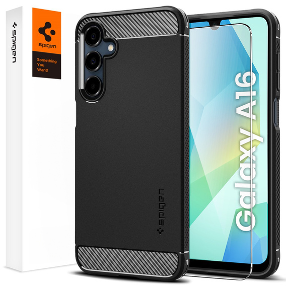 Spigen case for Samsung Galaxy A16 4G/ 5G, Rugged Armor MagSafe, black + Tempered Glass 9H