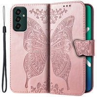Flip case for Samsung Galaxy M13, Butterfly, pink rose gold