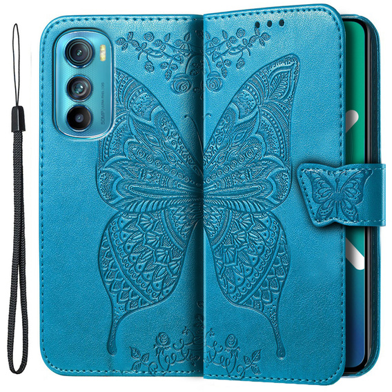 Flip case for Motorola Edge 30, Butterfly, blue
