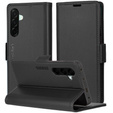 Case for Samsung Galaxy A26, ERBORD Glossy Litchi, wallet with flap, black