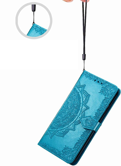 Flip case for Motorola Moto E14, Mandala, blue