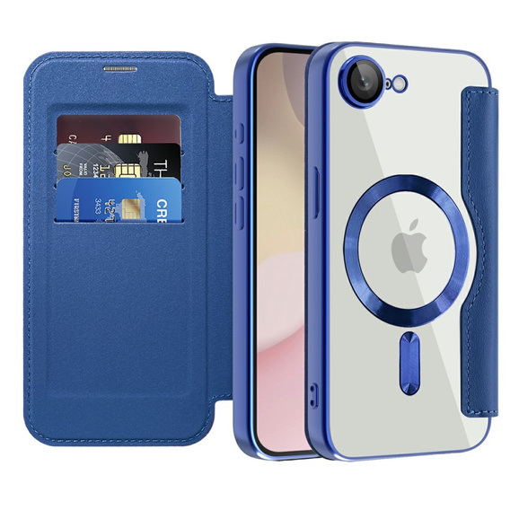 Flip case for iPhone 16E, RFID Wallet MagSafe CamShield, dark blue