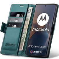 Case for Motorola Edge 60 / 60 Fusion, ERBORD Glossy Litchi, wallet with flap, green
