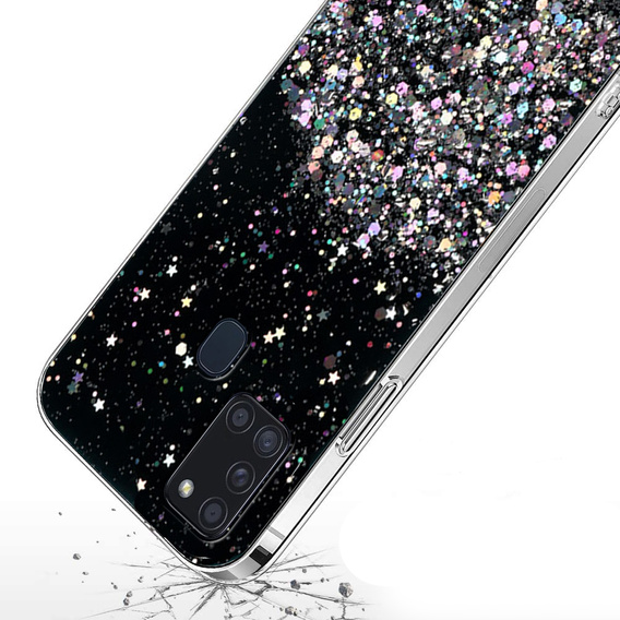 Case for Samsung Galaxy A21S, Glittery, black