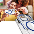 Case for iPhone 17, for MagSafe, with stand, transparent with dark blue inserts
