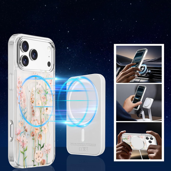 Magnetic case with floral laser pattern for iPhone 17 Pro