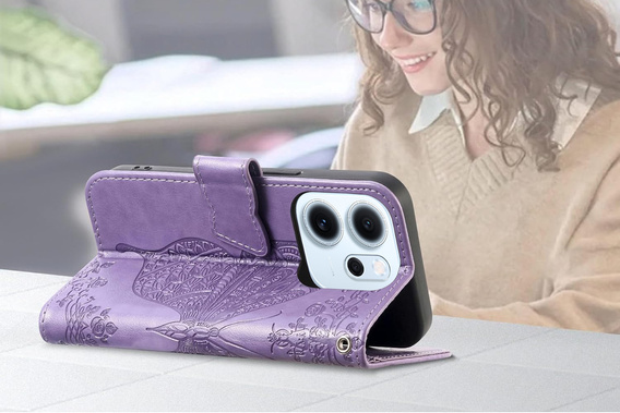 Flap case for Oppo Reno 14F, wallet, Butterfly, purple
