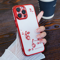 Case for iPhone 15 Pro Max, Glitter Flower, red