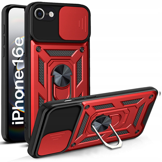 Armored Case for iPhone 16E, CamShield Slide, red + Tempered Glass 9H