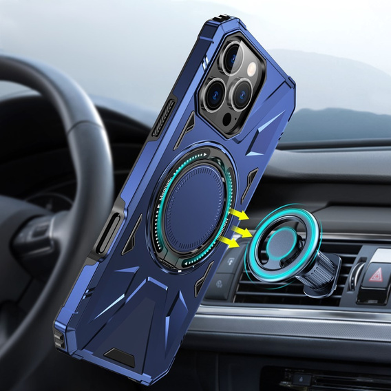 Case for iPhone 16 Pro, armored with stand and handle plate, blue