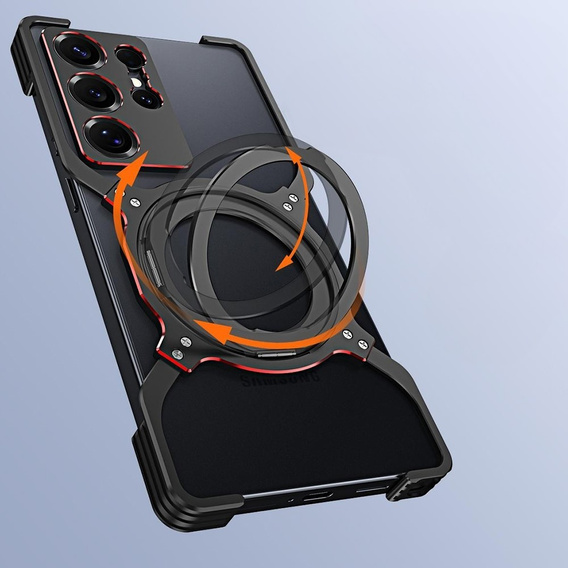 Case for Samsung Galaxy S25 Ultra, Kickstand Bumper, with lens cover, for MagSafe, black / red