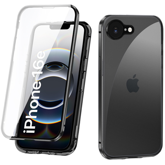 Case for iPhone 16E, Magnetic Dual Glass, black