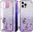 Case for iPhone 16 Pro Max, Glitter Flower, purple