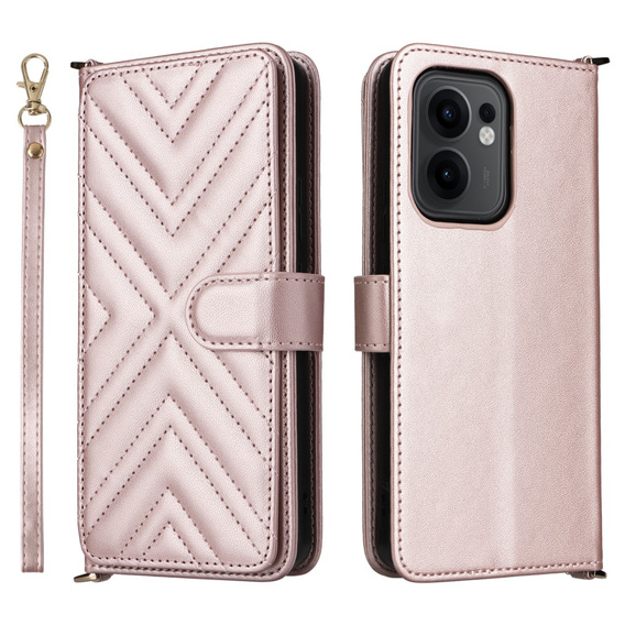 Crossbody Leather Wallet flip case for Oppo Reno 13F 5G, pink