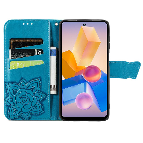 Flip case for Infinix Hot 40i, Butterfly, blue