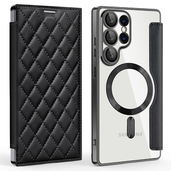 Flip case for Samsung Galaxy S25 Ultra, RFID Rhombus Wallet MagSafe CamShield, black