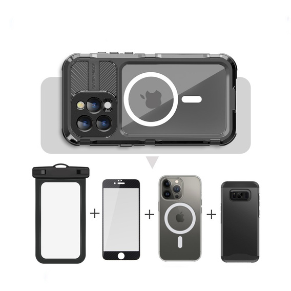 IP68 Waterproof Case for iPhone 15 Pro, SHELLBOX MagSafe, black