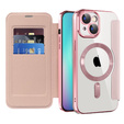 Flip case for iPhone 15, RFID Wallet MagSafe CamShield, pink