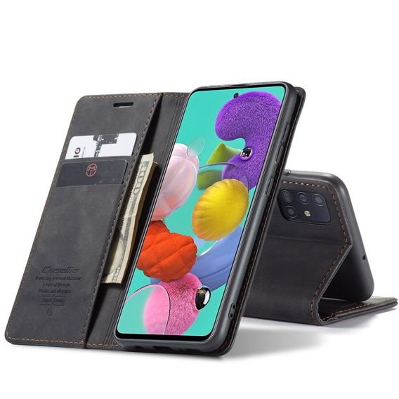 CASEME case for Samsung Galaxy A51, Leather Wallet Case, black