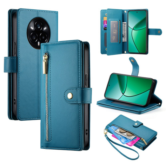 Flip case for Realme 14 Pro 5G, Wallet Zipper Pocket, blue