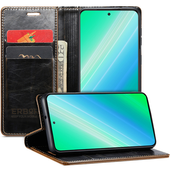 Flip case for Samsung Galaxy S23, ERBORD Waxy Wallet, brown