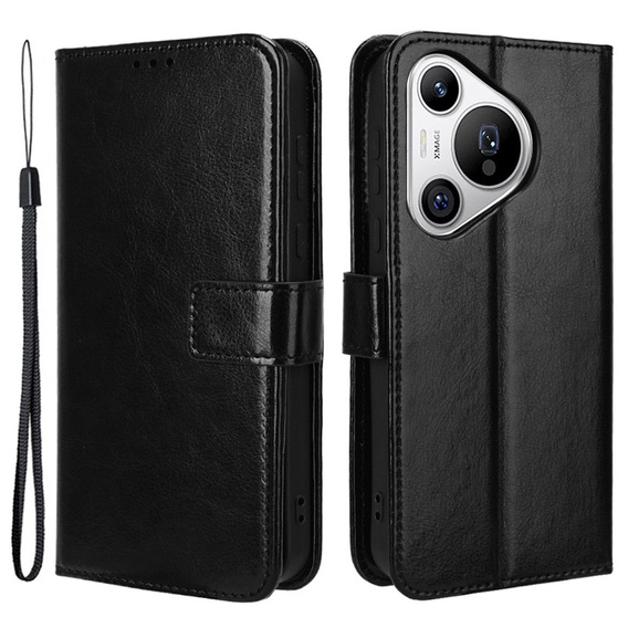 Flip case for Huawei Pura 70, Crazy Horse Wallet, black