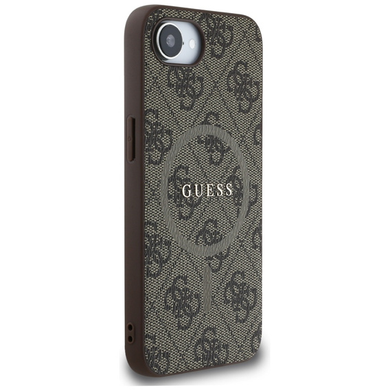 GUESS Case for iPhone 16E, 4G Ring Classic Logo, brown