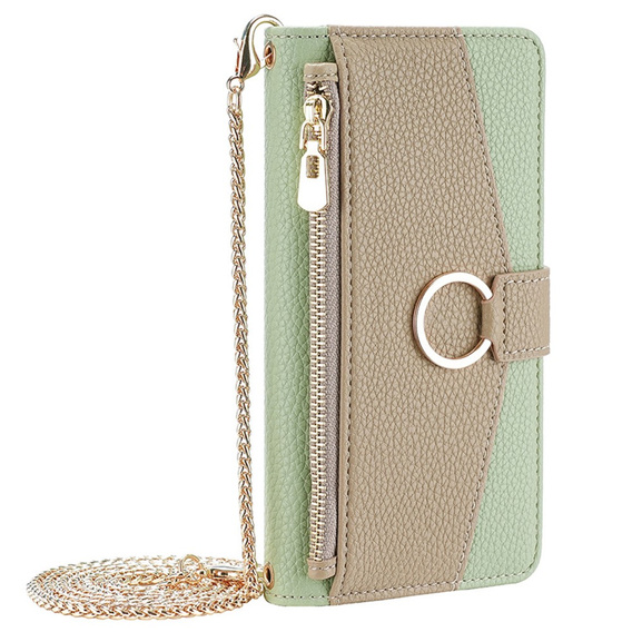 Flip case for Motorola Edge 40 Neo 5G, Wallet Zipper Pocket, with mirror, green