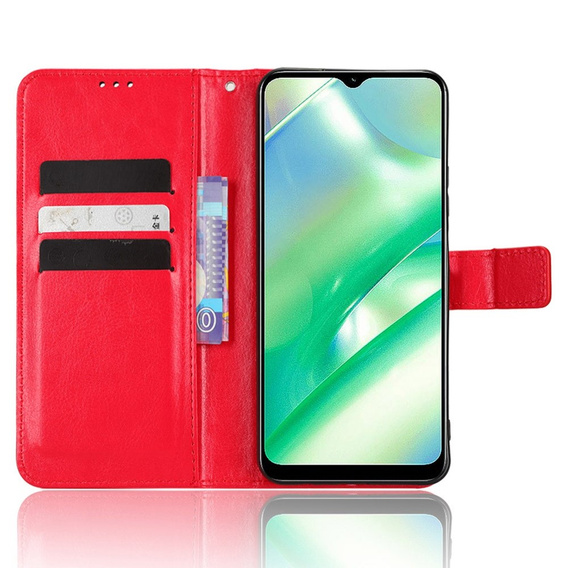 Flip case for Realme C33, Crazy Horse Wallet, red