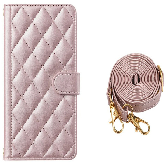 Flip case for Samsung Galaxy A16, Rhombus Crossbody Leather, pink rose gold