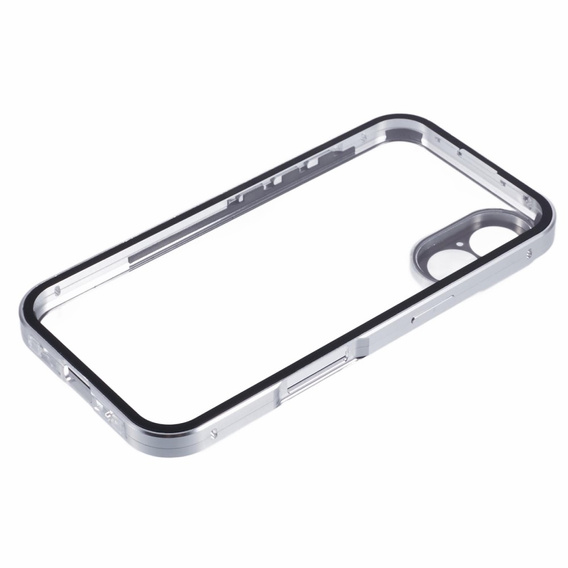 Case for iPhone 16, Magnetic Dual Glass, silver