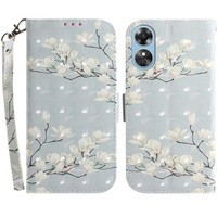Flip case for Oppo A17, Light Spots Decor, flowers magnolia, grey