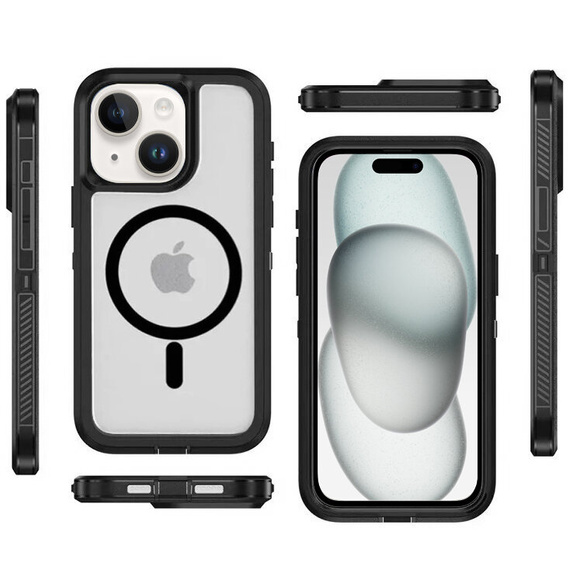 Case with frame for iPhone 15, for MagSafe, transparent / black