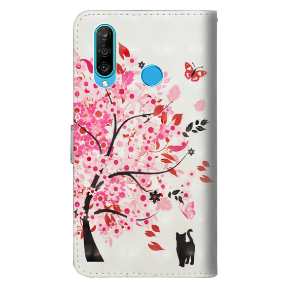 Flip case for Huawei P30 Lite, Wallet, cat & tree, white