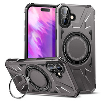 Case for iPhone 16, armored with stand and handle plate, grey