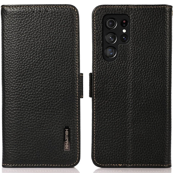 KHAZNEH RFID case for Samsung Galaxy S23 Ultra, Litchi Texture, black