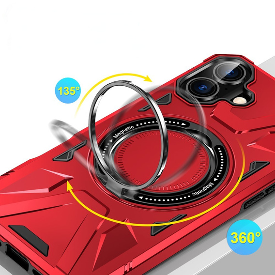 Case for iPhone 16, armored with stand and handle plate, red