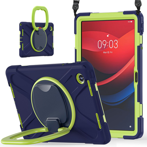 Children's case for Lenovo Tab M11, armored with strap, navy blue / green