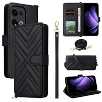Crossbody Leather Wallet flip case for Oppo Reno 13 5G, black