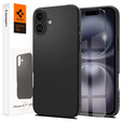 Spigen case for iPhone 16, Liquid Air, black + 9H Tempered Glass