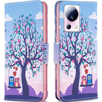 Flip case for Xiaomi 13 Lite, Wallet, tree & owls, blue