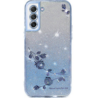 Case for Samsung Galaxy S21 FE, Glitter Flower, blue